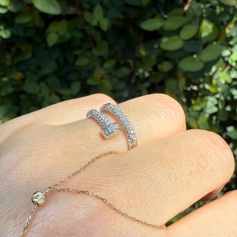 Open Band Pavé Spiral Ring in Silver - Picture 4 of 5